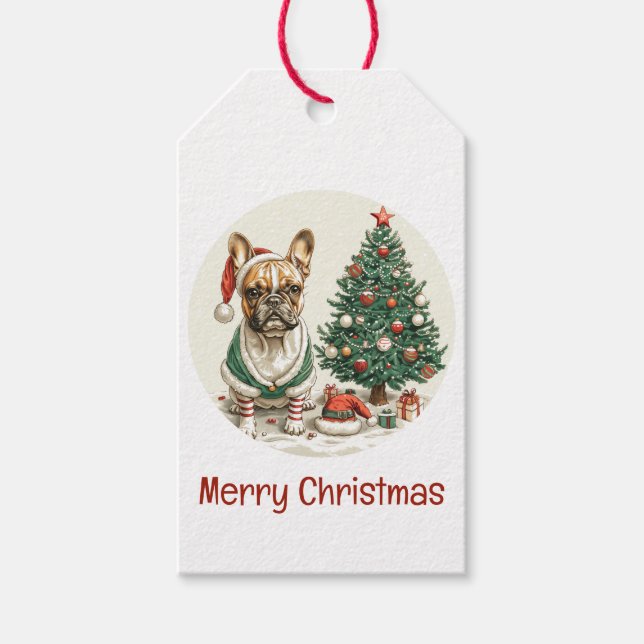 Christmas French Bulldog Elf Dog Geschenkanhänger (Vorderseite)