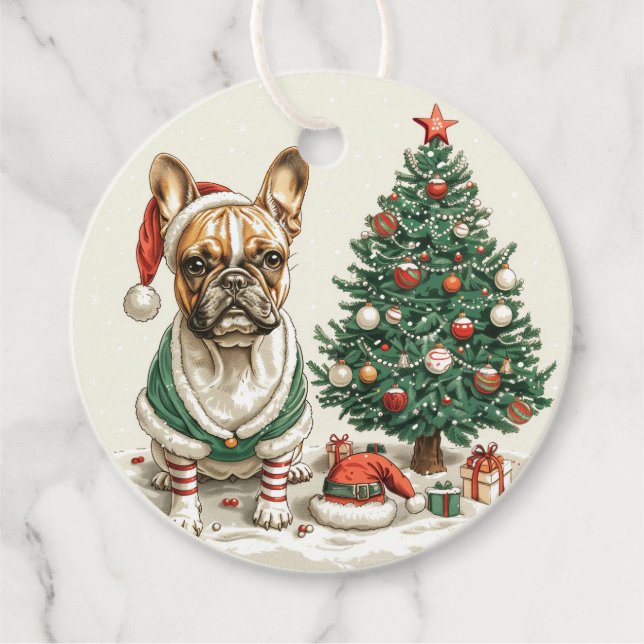 Christmas French Bulldog Elf Dog Geschenkanhänger (Vorderseite)
