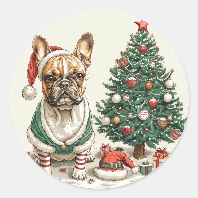 Christmas French Bulldog Elf Dog Runder Aufkleber (Vorderseite)