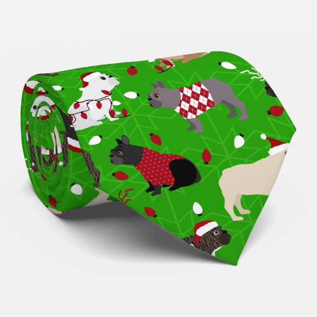 Christmas French Bulldog Neck Tie Krawatte (Gerollt)