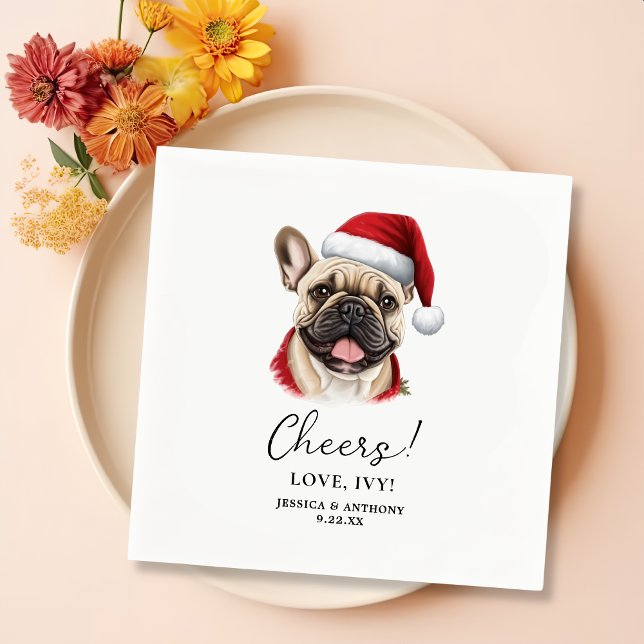 Christmas French Bulldog Personalisiert Cheers Serviette (Von Creator hochgeladen)