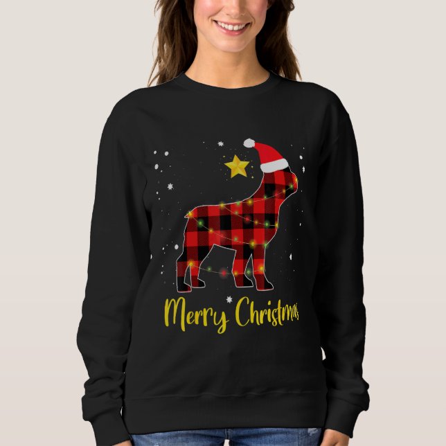 Christmas French Bulldog Red Kariert Dog Pajama Sweatshirt (Vorderseite)