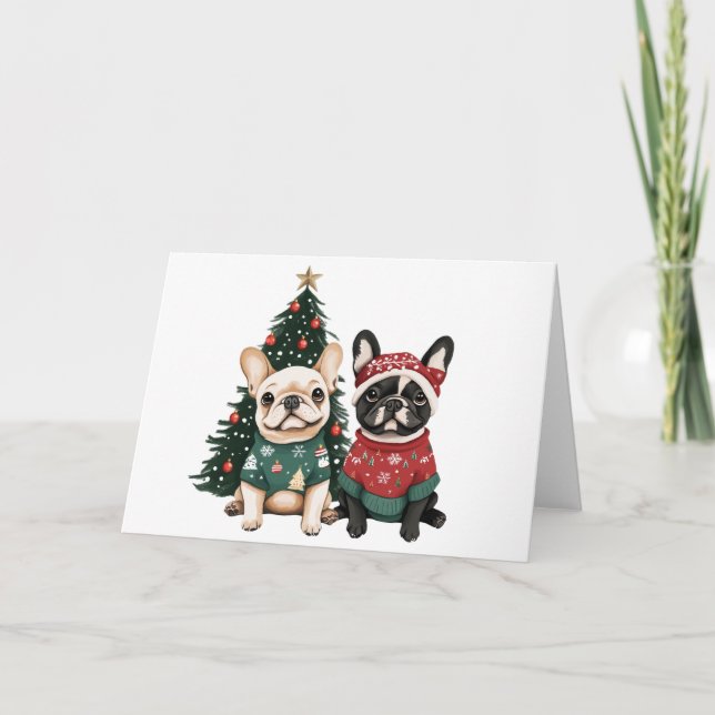 Christmas French Bulldogs Feiertagskarte (Vorderseite)