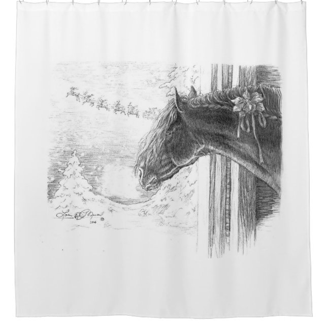 Christmas Friesian Stallion Duschvorhang (Vorderseite)