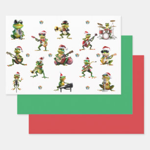 Christmas Frog Jazz Band und Solids Green & Red Geschenkpapier Set