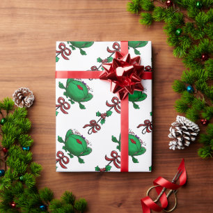 Christmas Frog Mistletoe Ribbon Muster Geschenkpapier