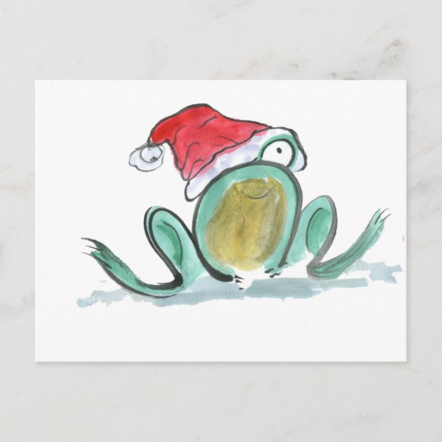 Christmas Frog, Sumi-e Feiertagspostkarte (Vorderseite)