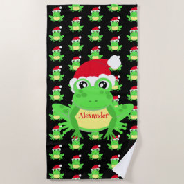 Christmas Frog Weihnachtsmannmütze Pattern Black N Strandtuch