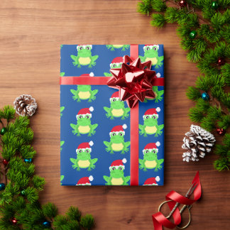 Christmas Frog Weihnachtsmannmütze Pattern Blue No Geschenkpapier