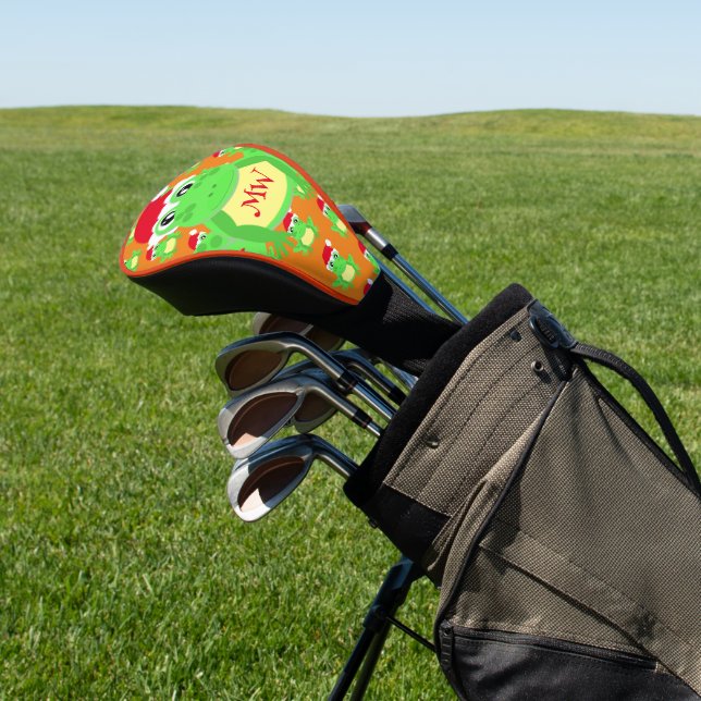 Christmas Frosch Weihnachtsmannmütze Muster Orange Golf Headcover (In SItu)