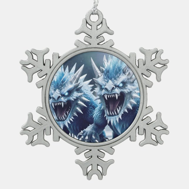 Christmas Frost Monsters Schneeflocken Zinn-Ornament (Vorderseite)