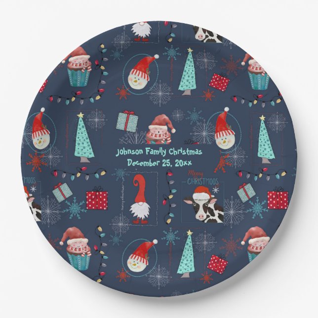 Christmas Fun Custom Name and Date Pappteller (Vorderseite)