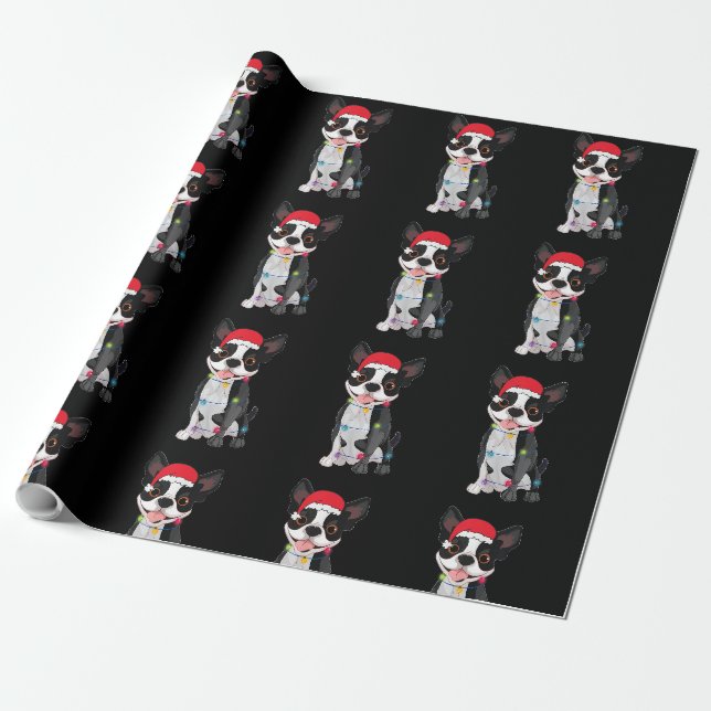 Christmas Funny Boston Terrier Lover Weihnachtsman Geschenkpapier (Ungerollt)