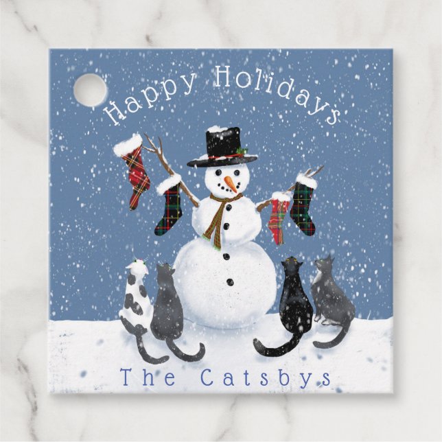 Christmas Funny Cat Snowman 2 Szene Geschenkanhänger (Vorderseite)