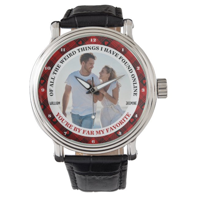 Christmas Funny Couple Foto Buffalo Rahmen Armbanduhr (Vorderseite)