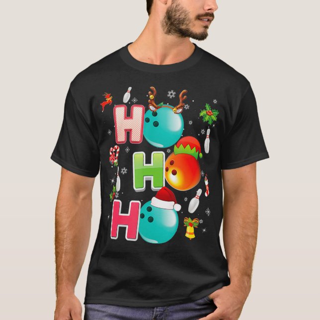 Christmas Funny Ho Ho Ho Bowling Pajama Santa Lieb T-Shirt (Vorderseite)