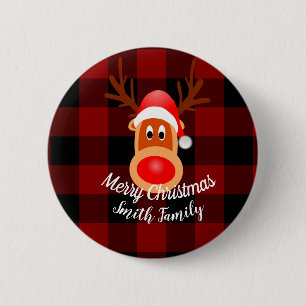 Christmas Funny Reindeer Buffalo Kariert Custom Button