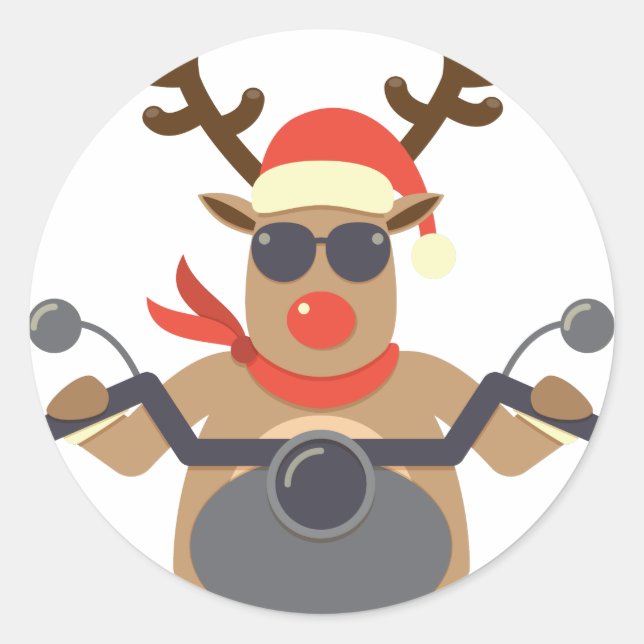 Christmas Funny Rudolf Biker Motorrad Runder Aufkleber (Vorderseite)