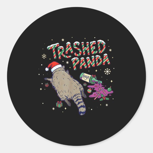Christmas Funny Trashed Panda Racoon Gets Drunk Xm Runder Aufkleber (Vorderseite)