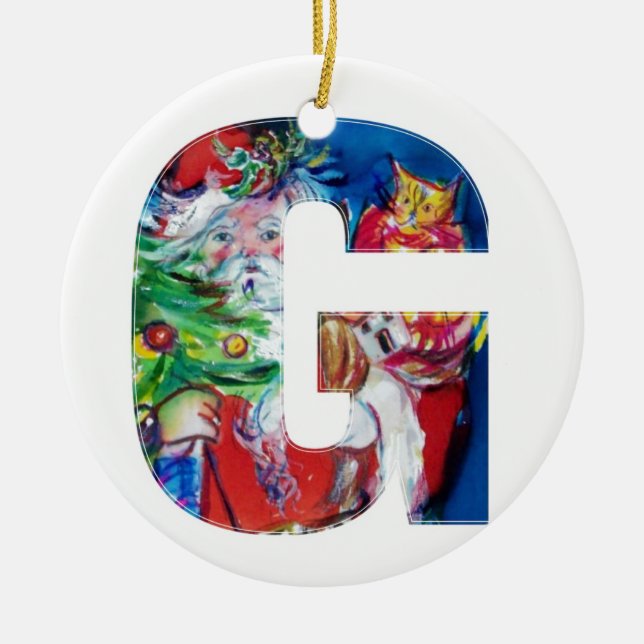 CHRISTMAS G LETTER / SANTA WITH CHRISTMAS TREE KERAMIK ORNAMENT (Vorne)
