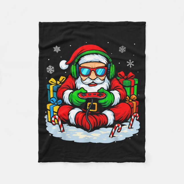 Christmas Gamer Boys Video Game Xmas Funny Santa G Fleecedecke (Vorderseite)