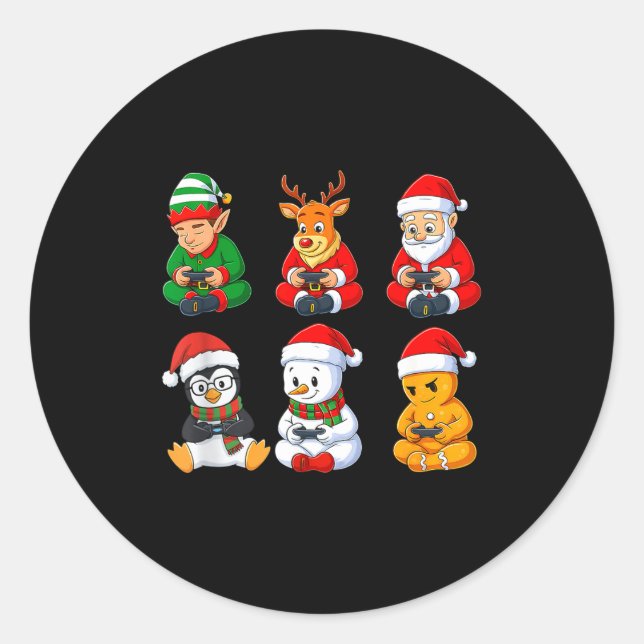 Christmas Gamer Boys Video Games Santa Elf Reindee Runder Aufkleber (Vorderseite)