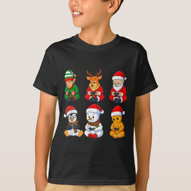 Christmas Gamer Boys Video Games Santa Elf Reindee T-Shirt (Vorderseite)