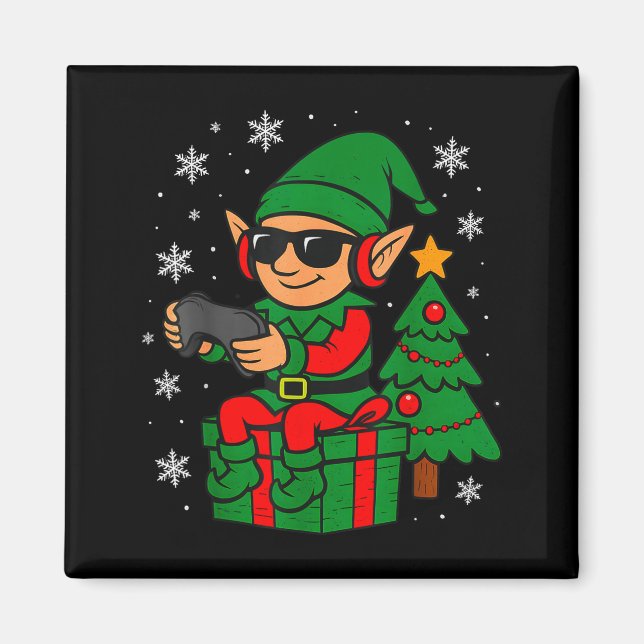 Christmas Gamer Retro Elf Funny Xmas Gaming Boys K Magnet (Vorne)