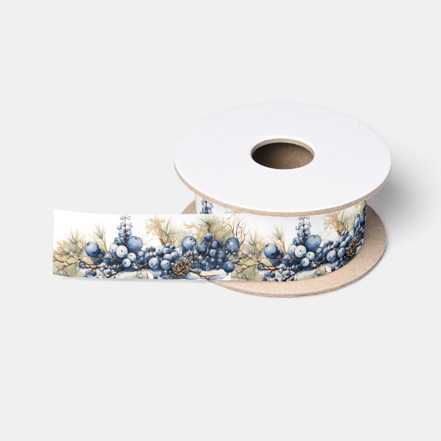 Christmas Garland Blueberries Pine Cones Satinband (Spule)