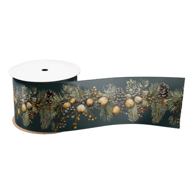 Christmas Garland Pine Cones Nuts Berries Satinband (Spule)