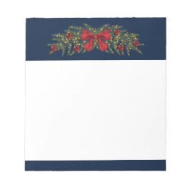 Christmas Garland With A Red Bow And Baubles Notizblock