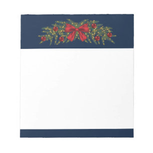 Christmas Garland With A Red Bow And Baubles Notizblock