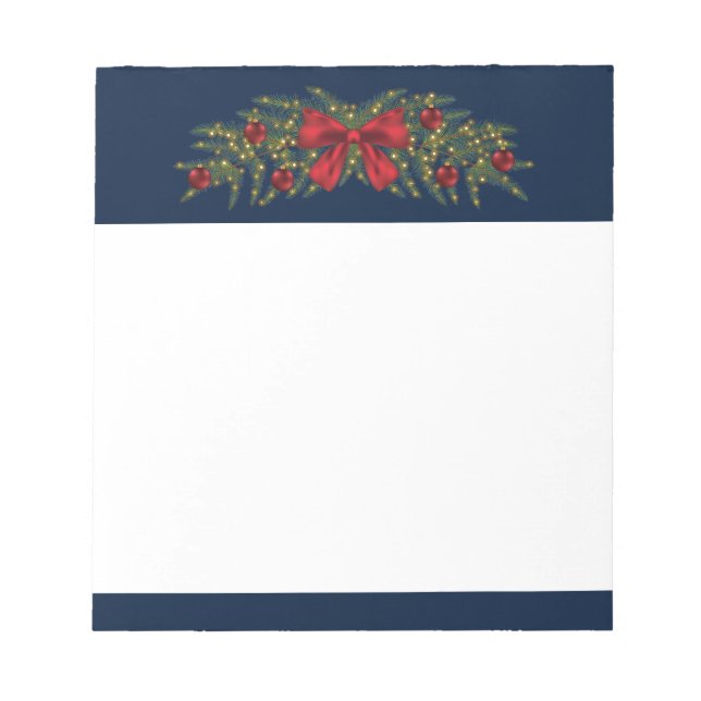 Christmas Garland With A Red Bow And Baubles Notizblock (Vorderseite)