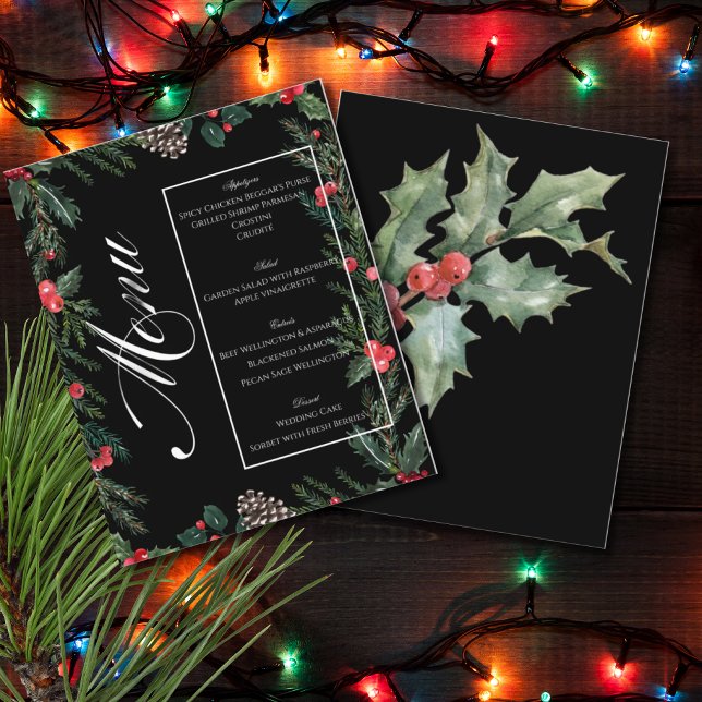 Christmas Garland with Holly Christmas Menu Flyer (Von Creator hochgeladen)