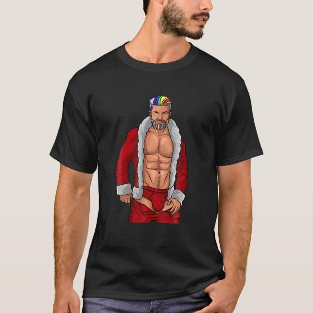 Christmas Gay Santa Claus LGBTQ Rainbow Funny Xmas T-Shirt (Vorderseite)