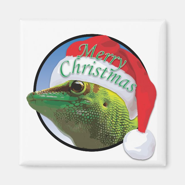 Christmas Gecko - 2 Zoll Square Magnet (Vorne)