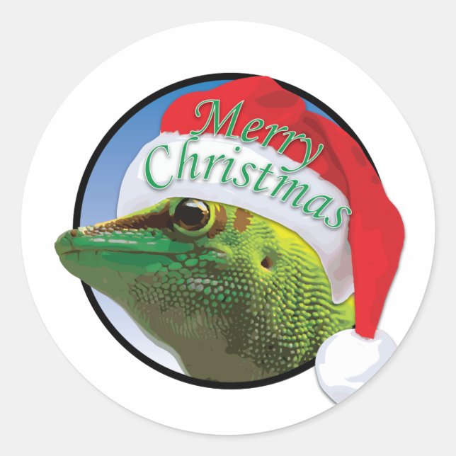 Christmas Gecko - Klassischer Rundaufkleber, glänz Runder Aufkleber (Vorderseite)