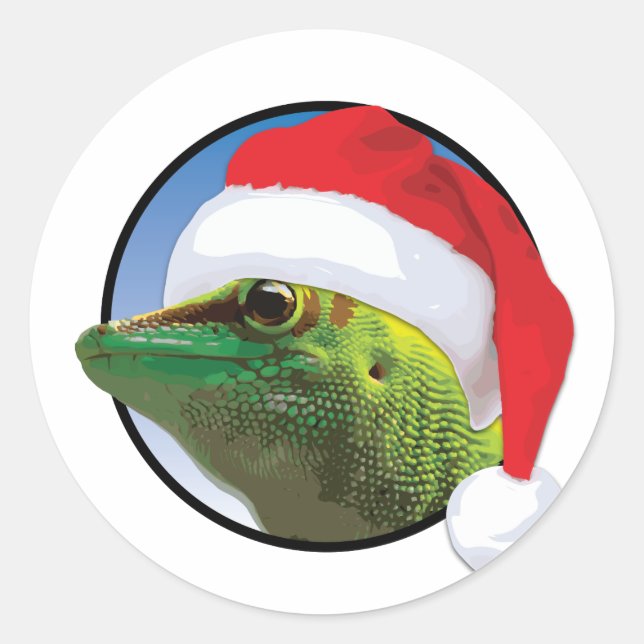 Christmas Gecko - Klassischer Rundaufkleber, glänz Runder Aufkleber (Vorderseite)