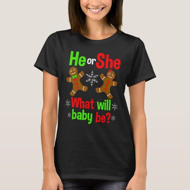 Christmas Gender Reveal Gingerbread Cookie T-Shirt (Vorderseite)