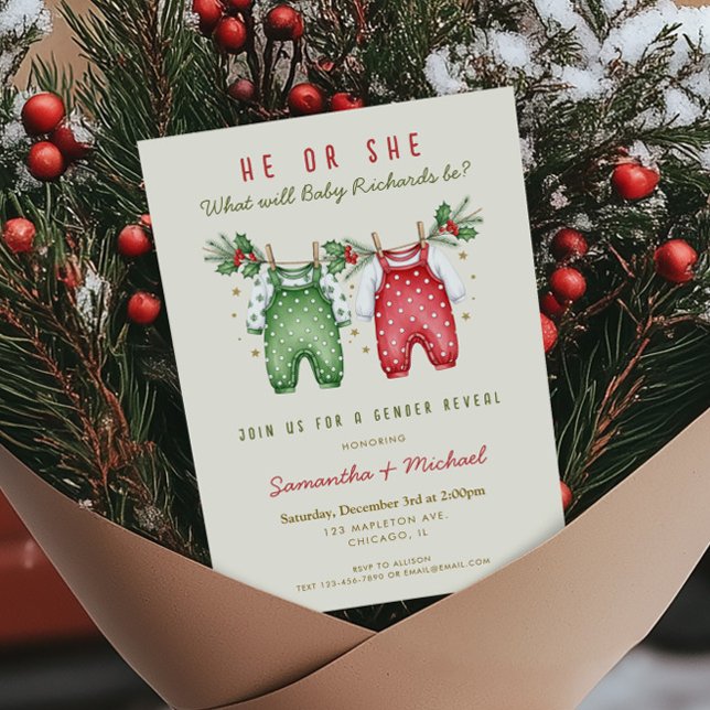 Christmas gender reveal winter holiday clothes einladung (Von Creator hochgeladen)