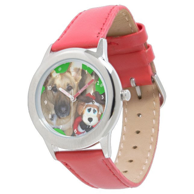 Christmas German Shepherd & Toy Reindeer Armbanduhr (Schrägansicht)