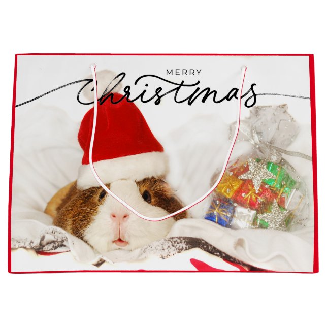 CHRISTMAS GIFT BAG HAMSTER MIT WEIHNACHTSMANNMÜTZE GROßE GESCHENKTÜTE (Vorderseite)