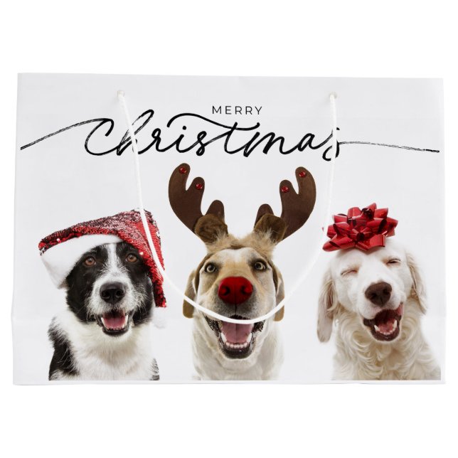 CHRISTMAS GIFT BAG HAPPING HUNDEN FEIERN GROßE GESCHENKTÜTE (Rückseite)