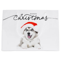 CHRISTMAS GIFT BAG MIT HUSKY PUPPY IN WEIHNACHTSMA