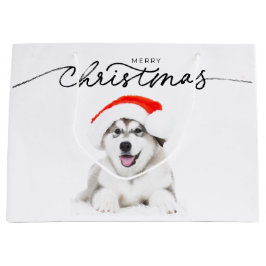 CHRISTMAS GIFT BAG MIT HUSKY PUPPY IN WEIHNACHTSMA GROßE GESCHENKTÜTE