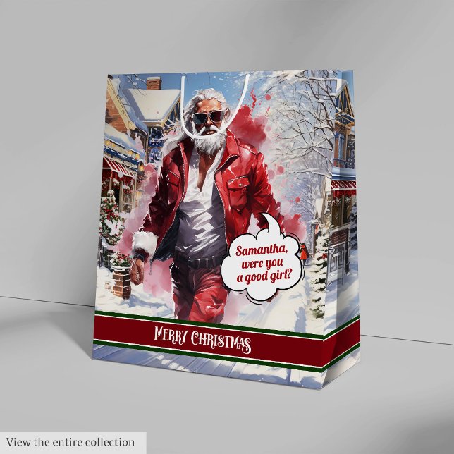 Christmas Gift Bag Modern Santa Claus Monogram Mittlere Geschenktüte (Christmas Gift Bag Modern Santa Claus Monogram)