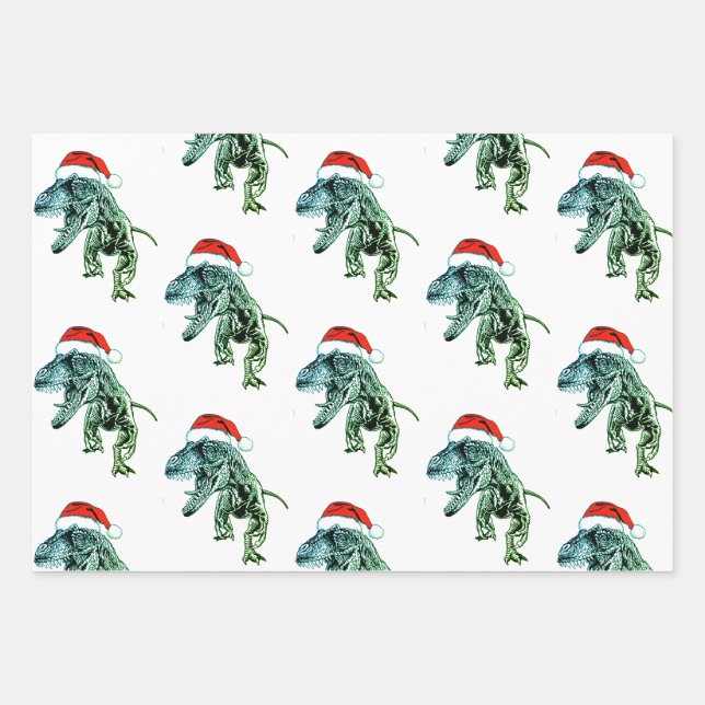 CHRISTMAS GIFT PAPIER SET DINOSAUREN MIT WEIHNACHT (Vorderseite)