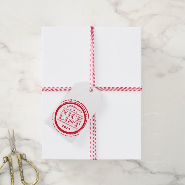 CHRISTMAS GIFT santa nice list stamp red Geschenkanhänger (Mit Garn)