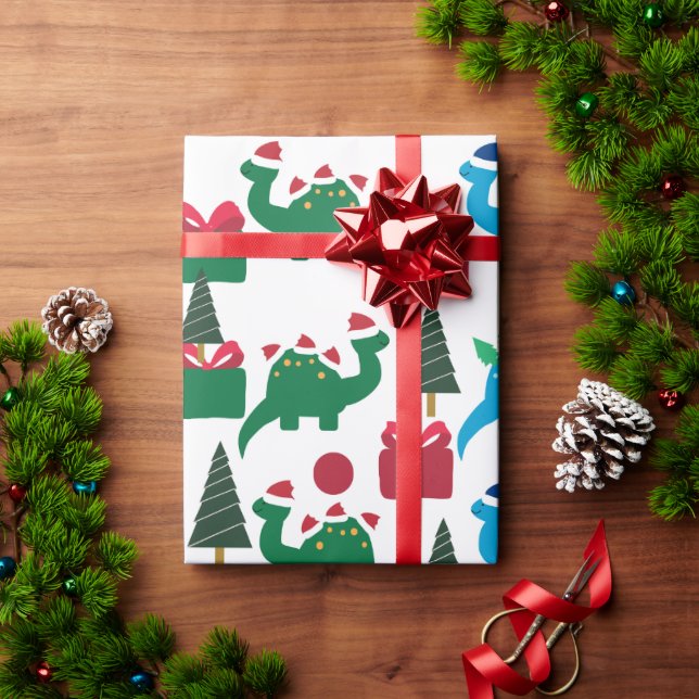 CHRISTMAS GIFT WRAP MIT DINOSAUREN MIT WEIHNACHTSM GESCHENKPAPIER (Feiertagsgeschenk)