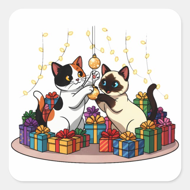 Christmas Gifts & Ornaments Cats Quadratischer Aufkleber (Vorderseite)